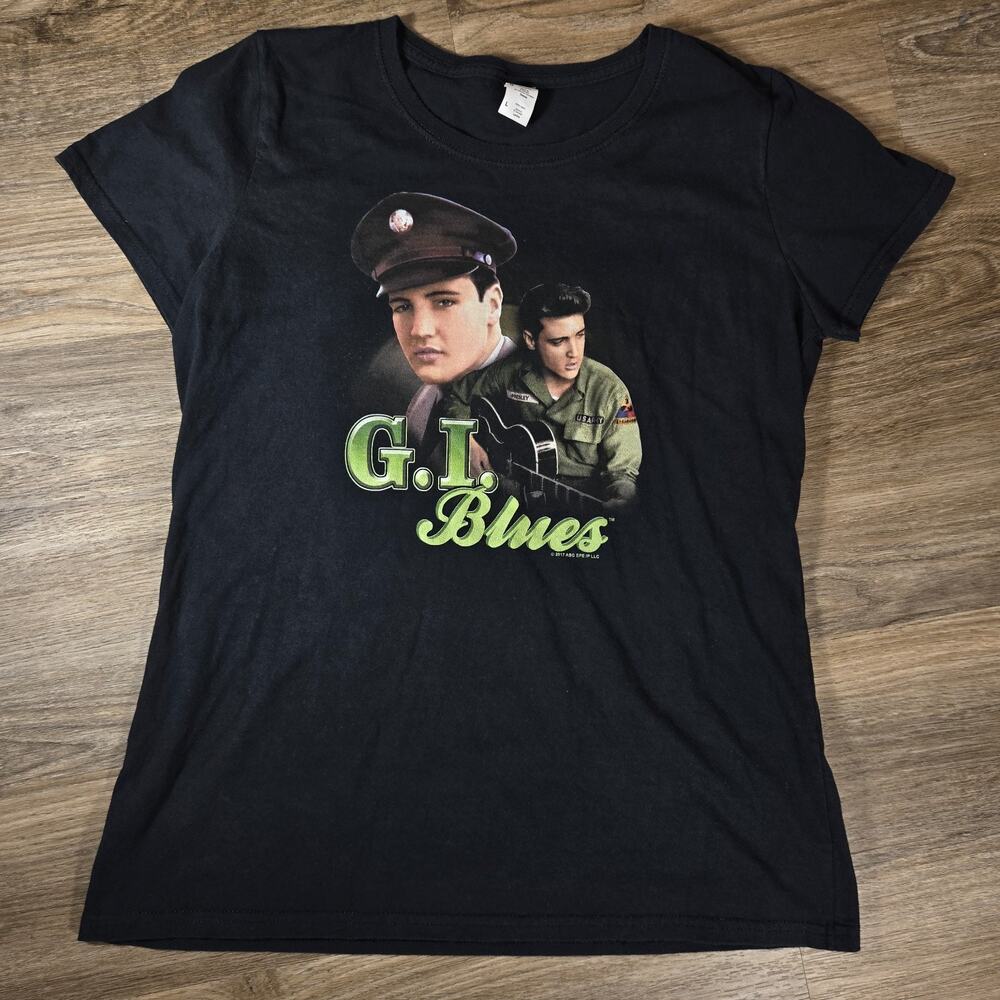 Elvis Presley GI Blues T Shirt Womens L Black Movie Music Rock Graphic Tee